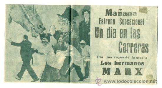 Cine: DIA EN LAS CARRERAS , UN - PROGRAMA DOBLE ORIGINAL CON PUBLICIDAD - BE - Foto 3