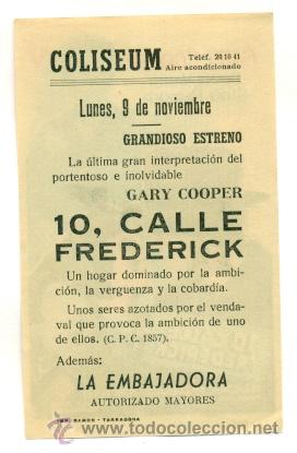 Cine: 10 CALLE FREDERICK - PROGRAMA ORIGINAL CON PUBLICIDAD -ESTADO IMPECABLE - Foto 2