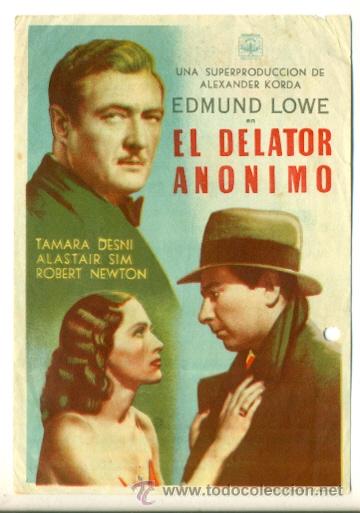 Cine: DELATOR ANONIMO   - PROGRAMA   ORIGINAL CON PUBLICIDAD  - - Foto 1