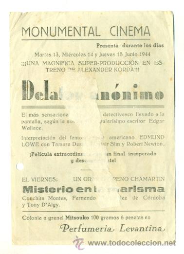Cine: DELATOR ANONIMO   - PROGRAMA   ORIGINAL CON PUBLICIDAD  - - Foto 2