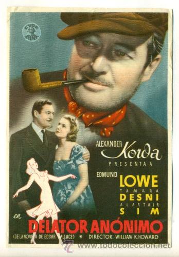 Cine: DELATOR ANONIMO   - PROGRAMA   ORIGINAL CON PUBLICIDAD  - - Foto 1