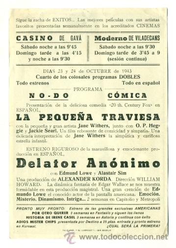 Cine: DELATOR ANONIMO   - PROGRAMA   ORIGINAL CON PUBLICIDAD  - - Foto 2