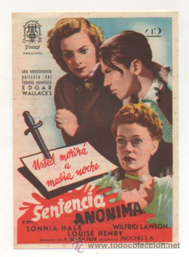Kino: SENTENCIA AN&Oacute;NIMA. CINE TEATRO GUIMER&Aacute;. 1943.