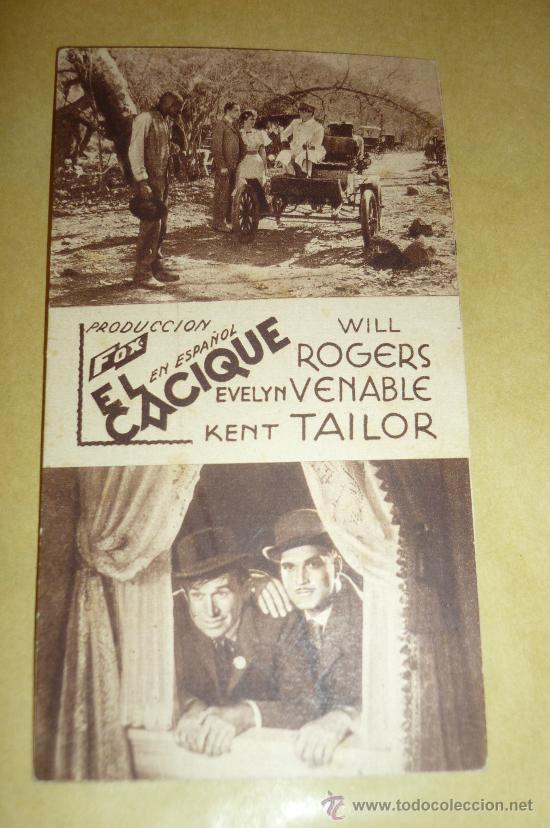 Cinema: programa  cine  tarjeta..el cacique --1938,.con publicidad .