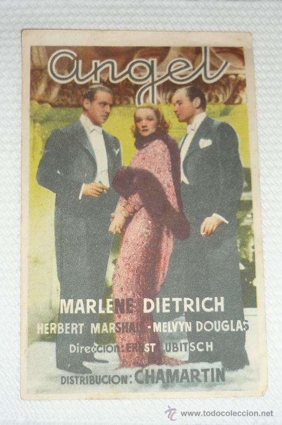 Cine: programa  cine &Aacute;NGEL - MARLENE DIETRICH,con publicidad,firma a boli parte trasera  ..