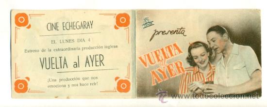 Cine: VUELTA AL AYER  - PROGRAMA ORIGINAL CON PUBLICIDAD  - BE - Foto 1