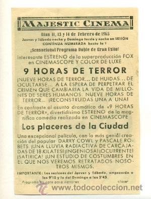 Cine: NUEVE 9 HORAS DE TERROR - PROGRAMA ORIGINAL CON PUBLICIDAD - IMPECABLE - Foto 2 - 26110899