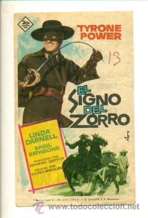 Cine: SIGNO DEL ZORRO  - PROGRAMA ORIGINAL CON PUBLICIDAD - Foto 1