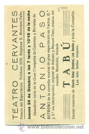Cine: TABU - PROGRAMA ORIGINAL CON  PUBLICIDAD - COMPA&Ntilde;IA DE OPERETAS DE ANTONIO PASO - Foto 2