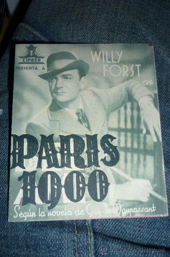 Kino: programa  cine doble -paris 1900- muy buen  estado doblez descentrada,con publicidad