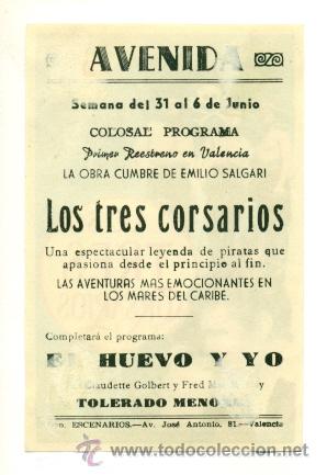 Cine: TRES CORSARIOS  - PROGRAMA ORIGINAL CON PUBLICIDAD - - Foto 2
