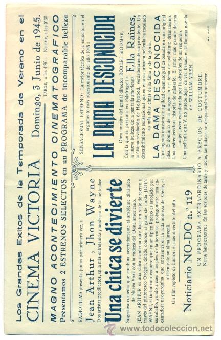 Cine: DAMA DESCONOCIDA , LA   - PROGRAMA ORIGINAL CON PUBLICIDAD - - Foto 2