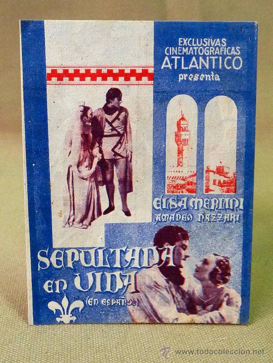 Folhetos de m&atilde;o de filmes antigos de cinema: PROGRAMA DE CINE, SEPULTADA EN VIDA, ELSA MERLINI, ORIGINAL