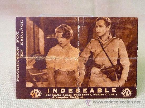 Foglietti di film di film antichi di cinema: PROGRAMA DE CINE, INDESEABLE, FOX, ORIGINAL