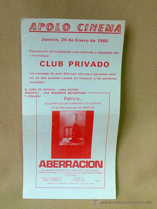Cine: PROGRAMA DE CINE, ABERRACION,CLUB PRIVADO, ORIGINAL,1980