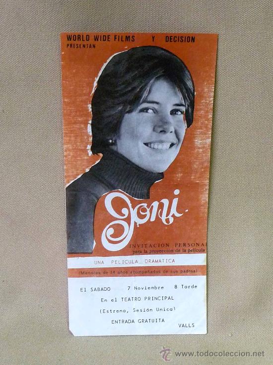 Cinema: PROGRAMA DE CINE, JONI, INVITACION PERSONAL, ORIGINAL