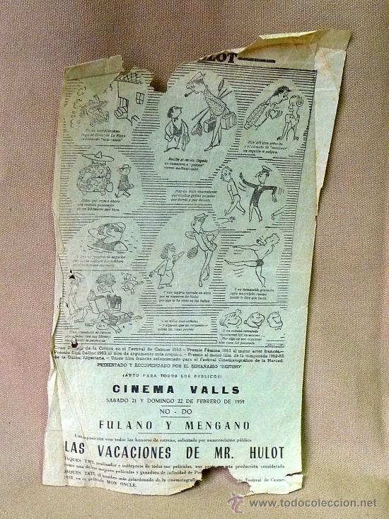 Foglietti di film di film antichi di cinema: FOLLETO DE MANO, LAS VACACIONES DE MR HULOT, FULANO Y MENGANO