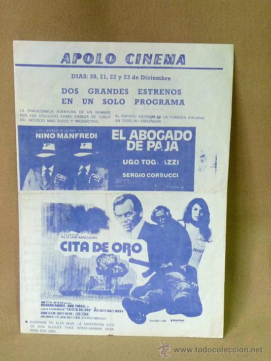 Foglietti di film di film antichi di cinema: PROGRAMA DE CINE, CITA DE ORO, EL PUENTE DE CASANDRA, TENTACULOS,