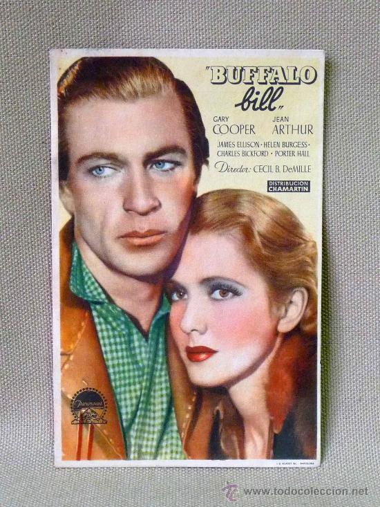 Folhetos de m&atilde;o de filmes antigos de cinema: PROGRAMA DE CINE, ORIGINAL, BUFFALO BILL, GARY COOPER