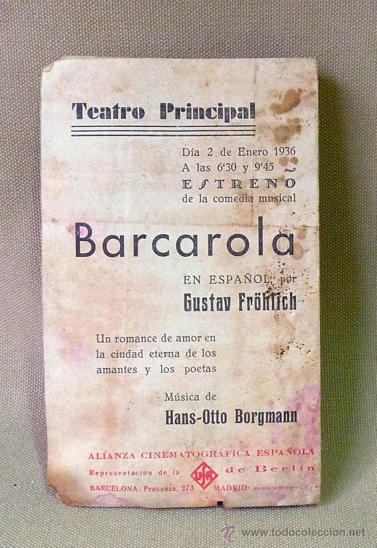 Cine: PROGRAMA DE CINE, ORIGINAL, BARCAROLA, 1936, WAGNER - Foto 3