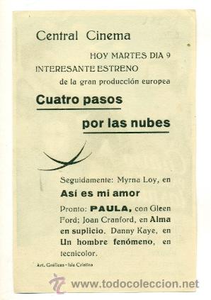 Cine: CUATRO PASOS POR LAS NUBES - PROGRAMA ORIGINAL CON  PUBLICIDAD - IMPECABLE - Foto 2