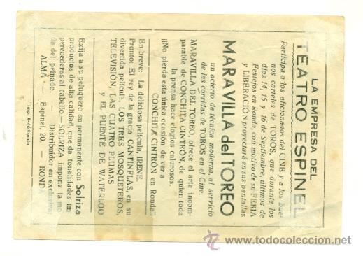 Cine: MARAVILLA DEL TOREO - PROGRAMA ORIGINAL CON PUBLICIDAD - - Foto 2