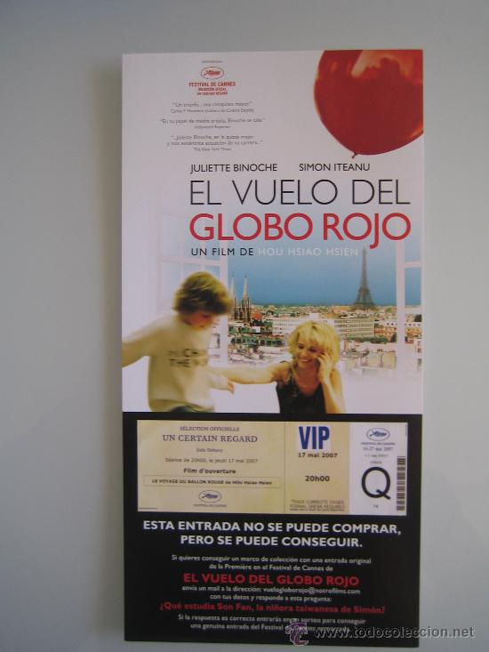 Cinema: Folleto de mano del estreno - el vuelo del globo rojo