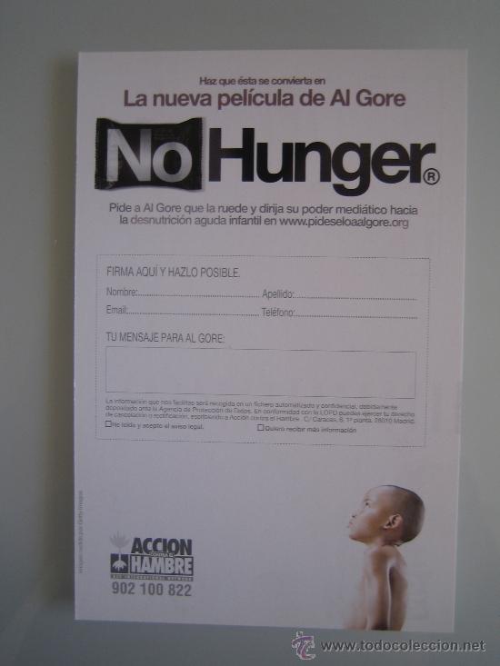 Folhetos de m&atilde;o de filmes antigos de cinema: Folleto de mano tarjeta del estreno - no hunger