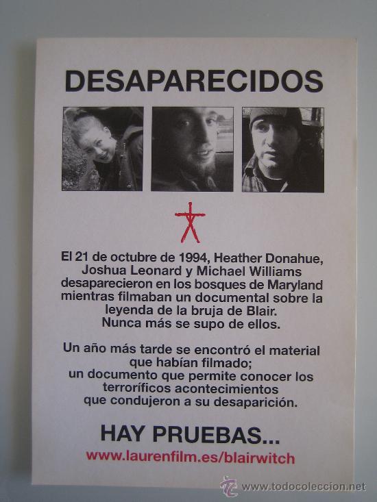 Folhetos de m&atilde;o de filmes antigos de cinema: Folleto de mano del estreno - el proyecto de la bruja de blair