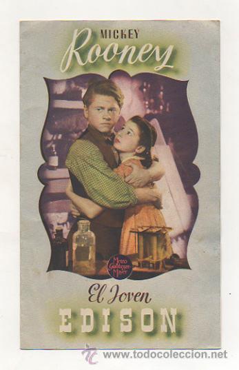 Folhetos de m&atilde;o de filmes antigos de cinema: EL JOVEN EDISON. METRO GOLDWYN MAYER.
