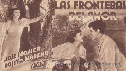 Folhetos de m&atilde;o de filmes antigos de cinema: LAS FRONTERAS DEL AMOR - Teatro Circo de Orihuela (Alicante) - Director: Frank Strayer - Actores: Jo