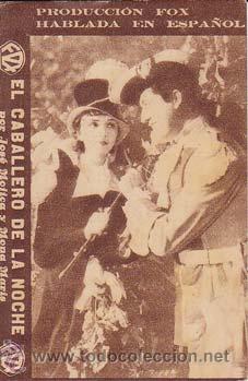 Folhetos de m&atilde;o de filmes antigos de cinema: EL CABALLERO DE LA NOCHE - Teatro Circo de Orihuela (Alicante) - Director: James Tinling - Actores: