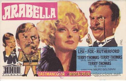 Folhetos de m&atilde;o de filmes antigos de cinema: ARABELLA - Director: Mauro Bolognini - Actores: Virna Lisi, James Fox, Terry Thomas.../ Cine Italian
