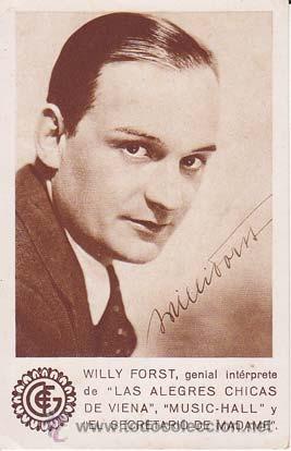 Folhetos de m&atilde;o de filmes antigos de cinema: WILLY FORST, genial int&eacute;rprete de las pel&iacute;culas LAS ALEGRES CHICAS DE VIENA, MUSIC-HALL y EL SECRETA