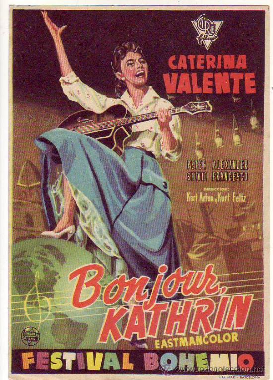 Folhetos de m&atilde;o de filmes antigos de cinema: bonjour, kathrin