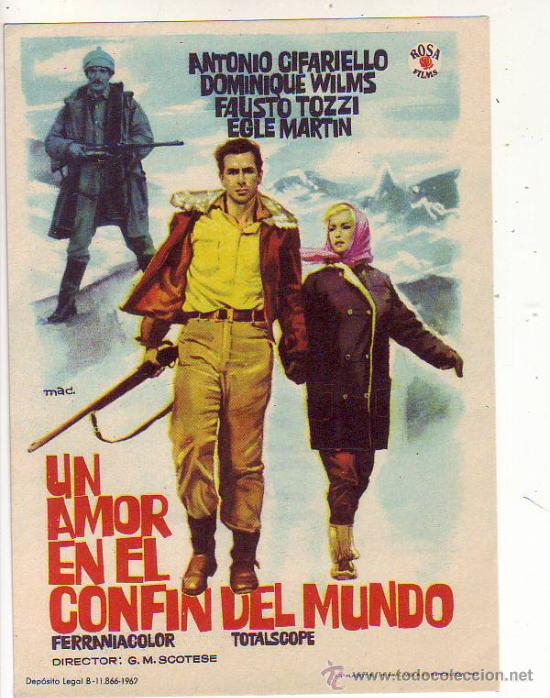 Folhetos de m&atilde;o de filmes antigos de cinema: un amor en el confin del mundo