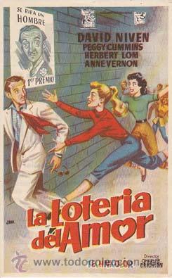 Folhetos de m&atilde;o de filmes antigos de cinema: LA LOTERIA DEL AMOR - Ideal de Alicante - Director: Charles Crichton - Actores: David Niven, Peggy C