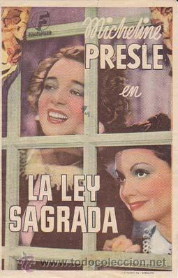 Folhetos de m&atilde;o de filmes antigos de cinema: LA LEY SAGRADA - Director: Georg-wilhelm Pabst - Actores: Micheline Presle, Louise Carletti, Margo L