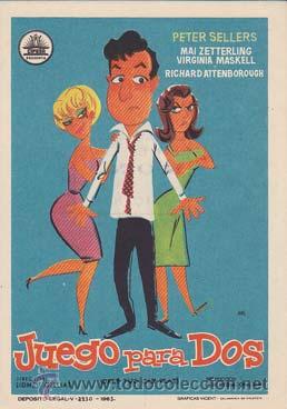 Folhetos de m&atilde;o de filmes antigos de cinema: JUEGO PARA DOS - Roxy de Alicante - Director: Sidney Gilliat - Actores: Peter Sellers, Mai Zetterlin
