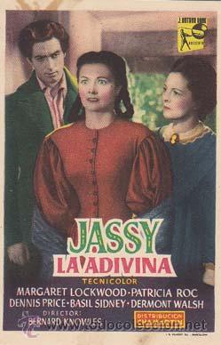 Folhetos de m&atilde;o de filmes antigos de cinema: JASSY LA ADIVINA - Teatro-Cine Colonia Ros - Director: Bernard Knowles - Actores: Margaret Lockwood,