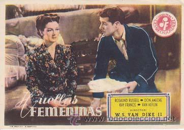 Folhetos de m&atilde;o de filmes antigos de cinema: HUELLAS FEMENINAS - Ideal de Alicante - Director: W.S. Van Dike Ii - Actores: Rosalind Russell, Don