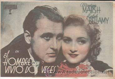 Folhetos de m&atilde;o de filmes antigos de cinema: EL HOMBRE QUE VIVIO DOS VECES - Director: Harry Lachman - Actores: Marian Marsh, Ralph Bellamy.../ C
