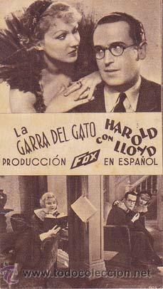 Flyers Publicitaires de Films Anciens: LA GARRA DEL GATO - Teatro Circo de Orihuela (Alicante) - Director: Sam Taylor - Actores: Harold Ll