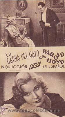 Flyers Publicitaires de Films Anciens: LA GARRA DEL GATO - Teatro Circo de Orihuela (Alicante) - Director: Sam Taylor - Actores: Harold Llo