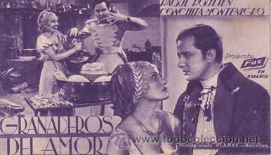 Flyers Publicitaires de Films Anciens: GRANADEROS DEL AMOR - Teatro Circo de Orihuela (Alicante) - Director: John Reinhardt - Actores: Raou