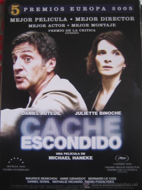 Cine: Folleto de mano tarjeta del estreno - cache escondido haneke juliette binoche daniel auteuil