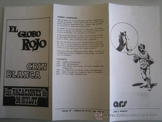 Flyers Publicitaires de Films Anciens: Folleto de mano triple local - el globo rojo crin blanca las vacaciones de mr hulot