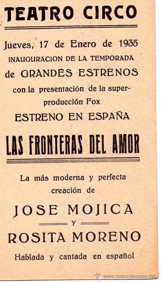 Cine: LAS FRONTERAS DEL AMOR  PROGRAMA TARJETA CON PUBLICIDAD - Foto 2