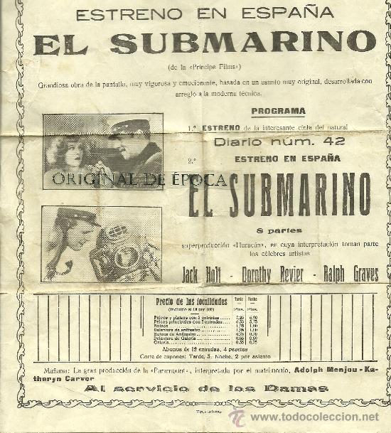 Cine: (PG-6)PROGRAMA DE CINE EL SUBMARINO A&Ntilde;O 1929 (33 X 23 CM.) - Foto 3