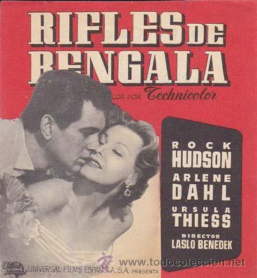 Folhetos de m&atilde;o de filmes antigos de cinema: RIFLES DE BENGALA - Teatro Calder&oacute;n de Alcoy (Alicante) - Director: Laslo Benedek - Actores: Rock Hu